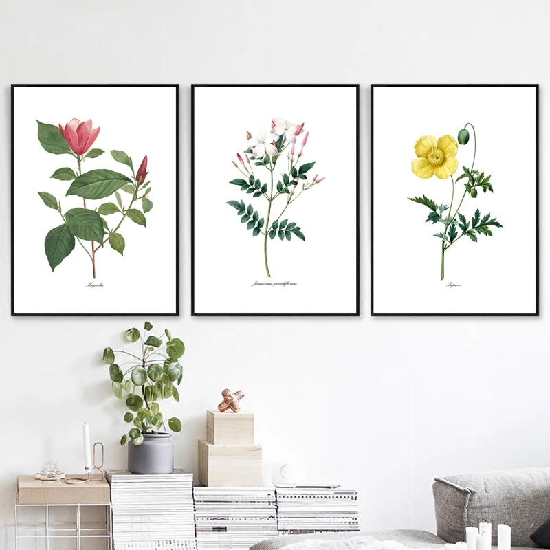 

P.J. Redoute Flowers Vintage Posters and Prints Antique Flower Botanical Art Canvas Painting Wall Pictures for Living Room Decor