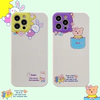 cartoon rabbit bear phone case for iphone 12 11 pro max 12mini 7 8 plus x xs max xr se 2020 lens protection cute soft cover