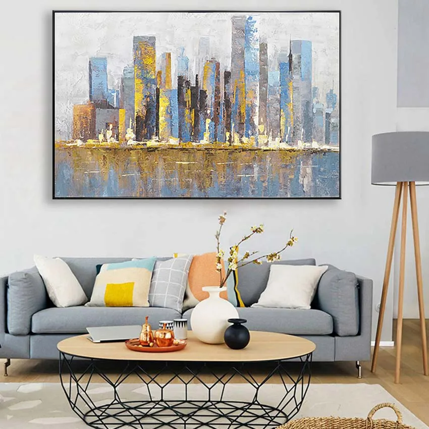 Оригинальный современный городской пейзаж ручная работа холст Акриловая