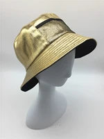 women solid metallic gold pu bucket hat lady girls reversible faux leather and cotton fisherman hat female sun prevent hats