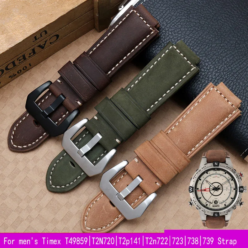 Genuine  leather For Timex TW2R55500 T2N720 T2N721 T2N739 watchband 24*16mm lug end Watch straps Khaki black brown Accessories
