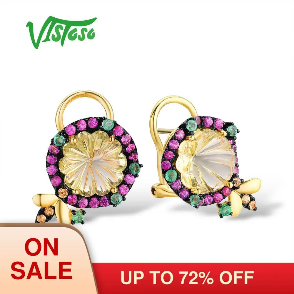 Женские золотые серьги с пчелками VISTOSO желтое розовое золото 14 к 585 пробы