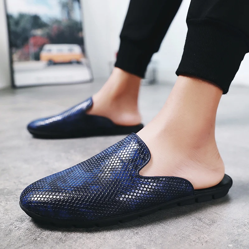 

Summer Man Half slippers Popular Men Young Casual Shoes Black Blue Flats Shoes For Mens Brand Fashion Half Drag Casual Shoes Men