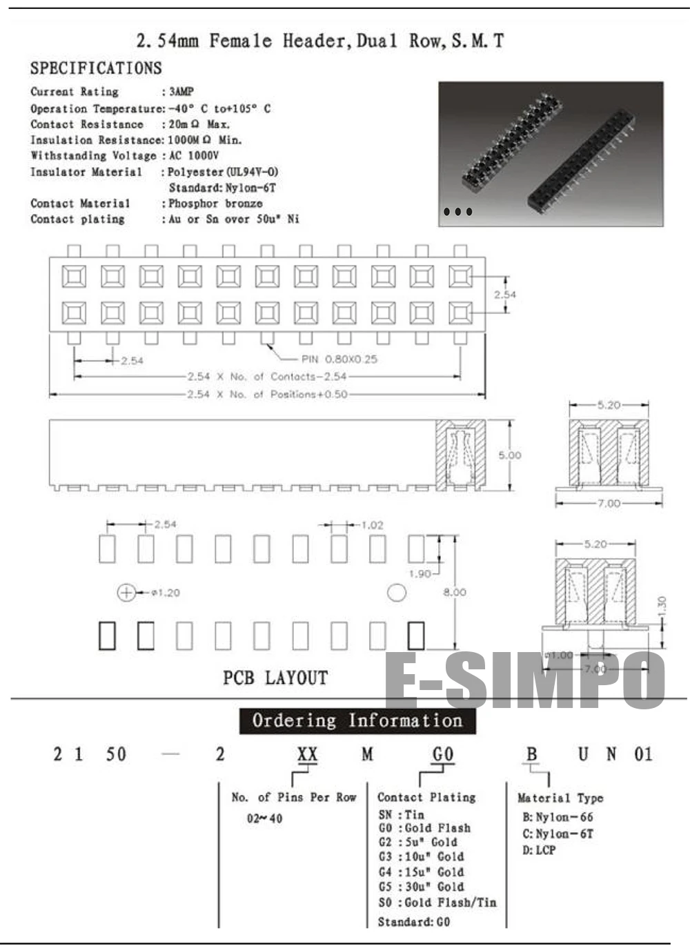 50 шт. 2 54 мм SMT PH5 двойной женский заголовок SMD пластиковая Высота 5 2X5P 2X8P 2X9P 2X12P