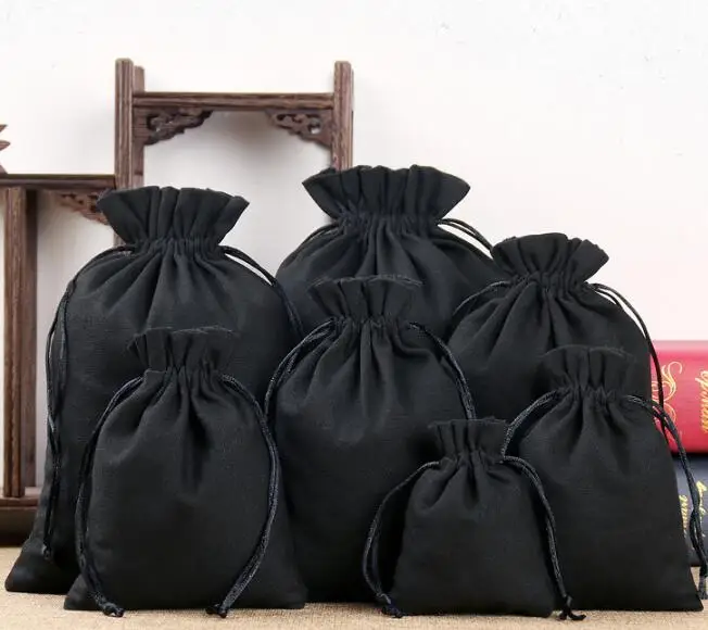50 шт./лот 8x10 10x14 12x15 13x18 17x23 20x25 см большие размеры холщовые черные хлопковые сумки