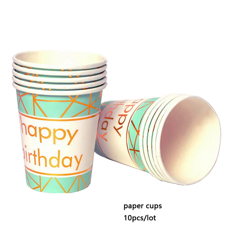 Принадлежности для дня рождения одноразовая посуда зеленые золотые тарелки