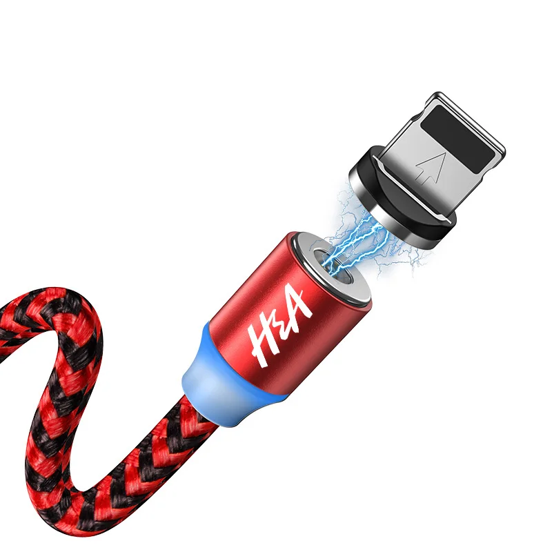 Red For iPhone H& A Магнитный кабель для зарядки телефона Micro usb type C для iPhone кабель для освещения провод для быстрого заряда type-C samsung Магнитный кабель Redmi - Цвет: Red For iPhone