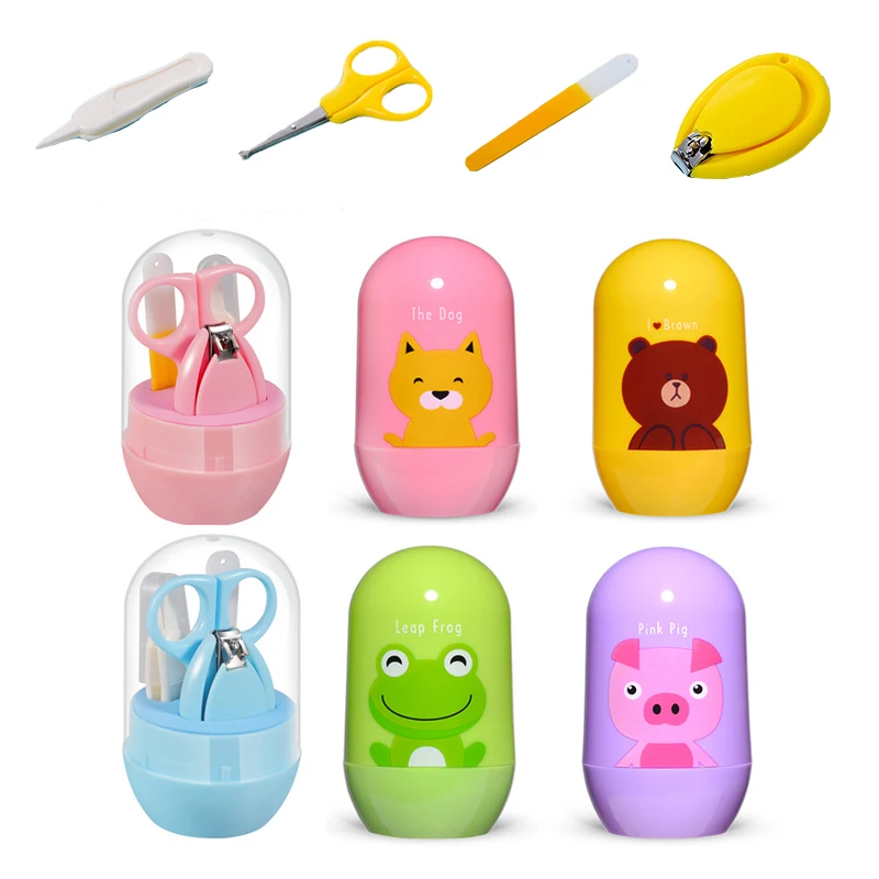 

4pcs/suit Portable Baby Care Infant Finger Tools Nail Care Newborn Kids Healthcare Kits Cartoon Animal Storage Box