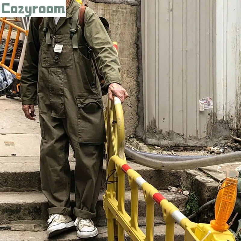 

Американский винтажный сиамский комбинезон, драпированные повседневные цельные комбинезоны, свободные модные мужские брюки Amekaji для инстр...