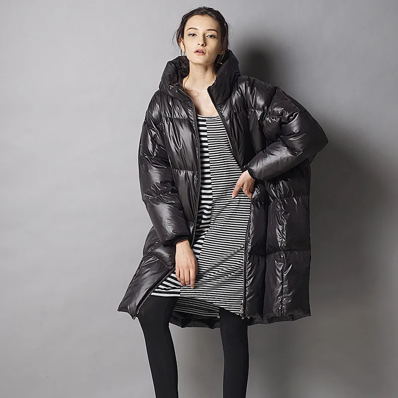 Белый пуховик на утином пуху Женское зимнее пальто с капюшоном большой размер