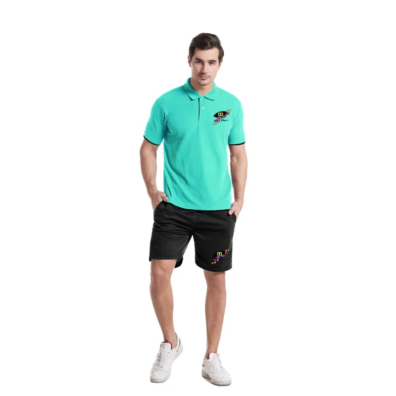 

Summer 2021 New Men Short Sleeve Pure Cotton Classic Business Polo Shirt Casual Lapel Sweatshirts+Sweatpants Two-piece Set Suit