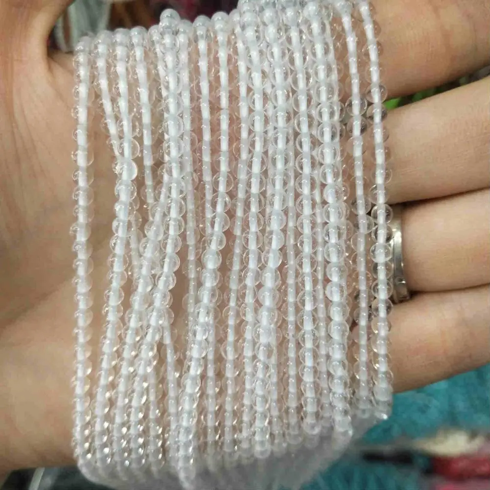 White crystal 2 мм 3 мм из натуральных круглых камней бусины розовый кварц аметисты лазурит Агаты бусины из нефрита для самостоятельного изготовления ювелирных изделий браслет ожерелье - Цвет: White crystal