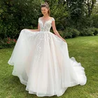 Новое поступление, свадебное платье с открытой спиной и рукавами-крылышками, новинка 2021, роскошное свадебное платье с глубоким круглым вырезом, трапециевидной формы, с 3D цветами, тюлевые Свадебные платья со шлейфом