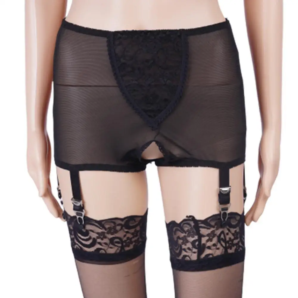 Женские трусики с завышенной талией подвязками кружевные сетчатые на подтяжках