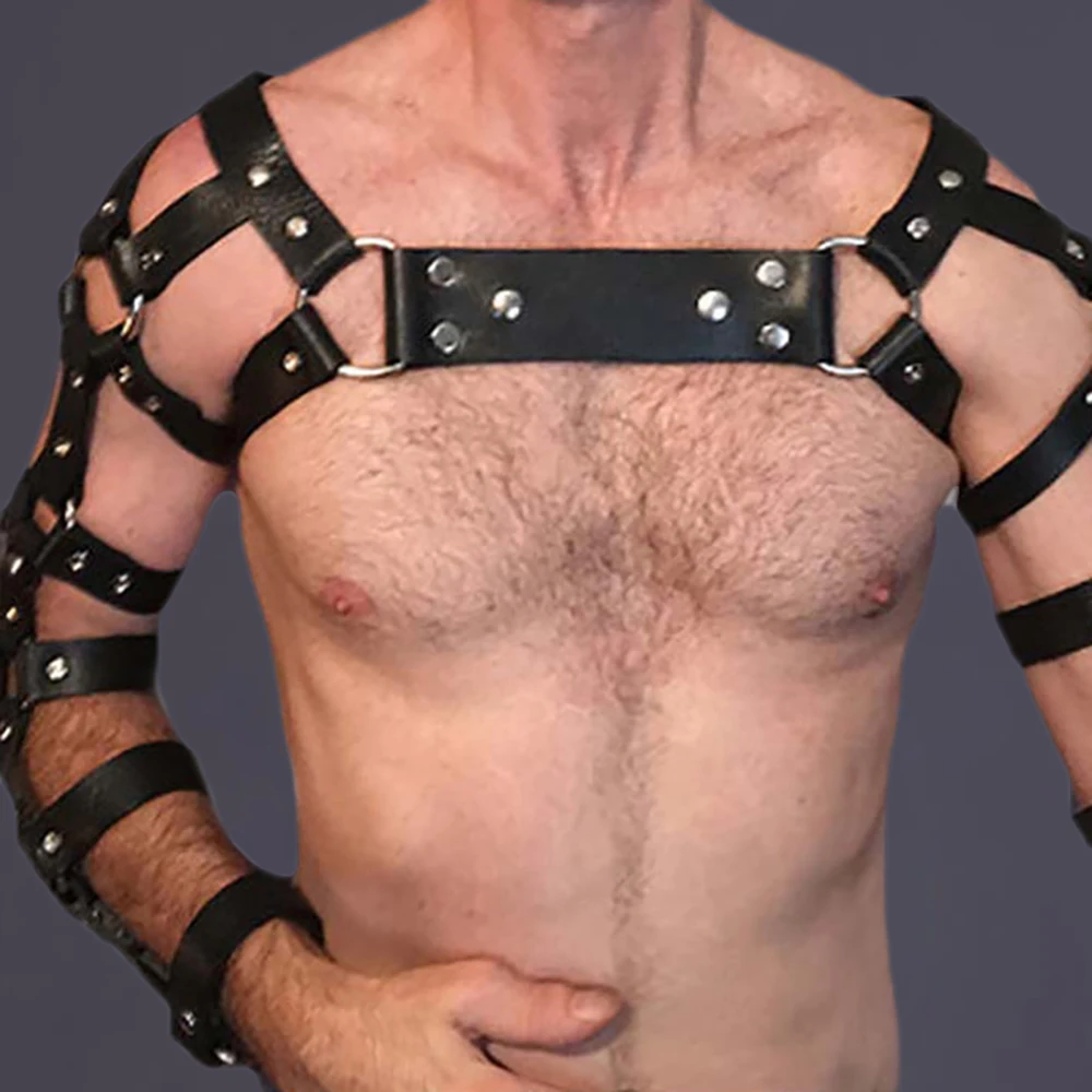 

Men Leather Adjustable Chest Suspender Harness Black Bondage Body Garter Harajuku Goth Dance Nightclub Wear Restraint Belts