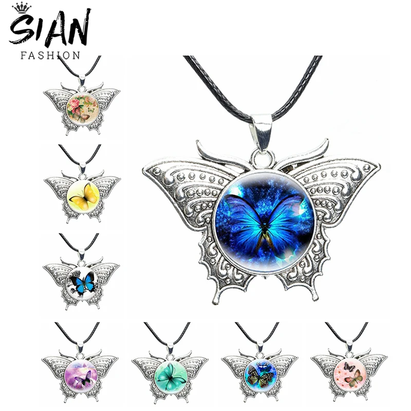 

Big Colorful Butterfly Pendant Necklace For Women Men Glass Polish Chain Necklace Collar Alloy Punk Party Jewelry Wholesale Gift