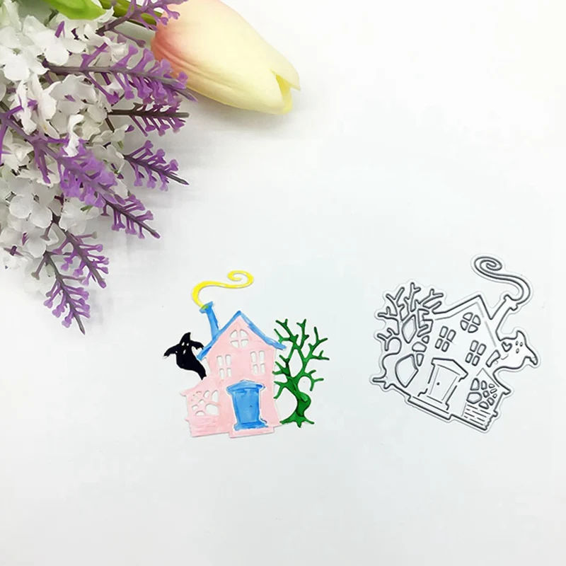 Хэллоуин привидения Фотофон домик дерево металлические трафареты для пресс