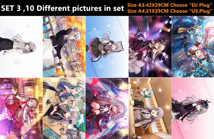10 шт./лот Anime BanG Dream! Наклейка на стену Kasumi Mashiro Chiyu Yukina Ran Ako Rinko Sayo Toys размеры 42x29 см |