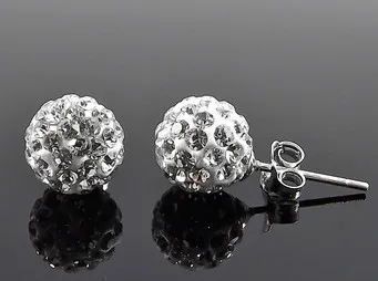

hgde2 DHL EMS Free+Gift 8mm White Crystal Beads fashion Silver Plate Earrings Stud Jewelry