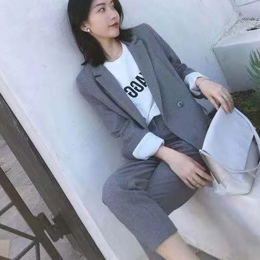 Рабочие брючные костюмы комплект из 2 предметов для женщин Блейзер пиджак и брюки