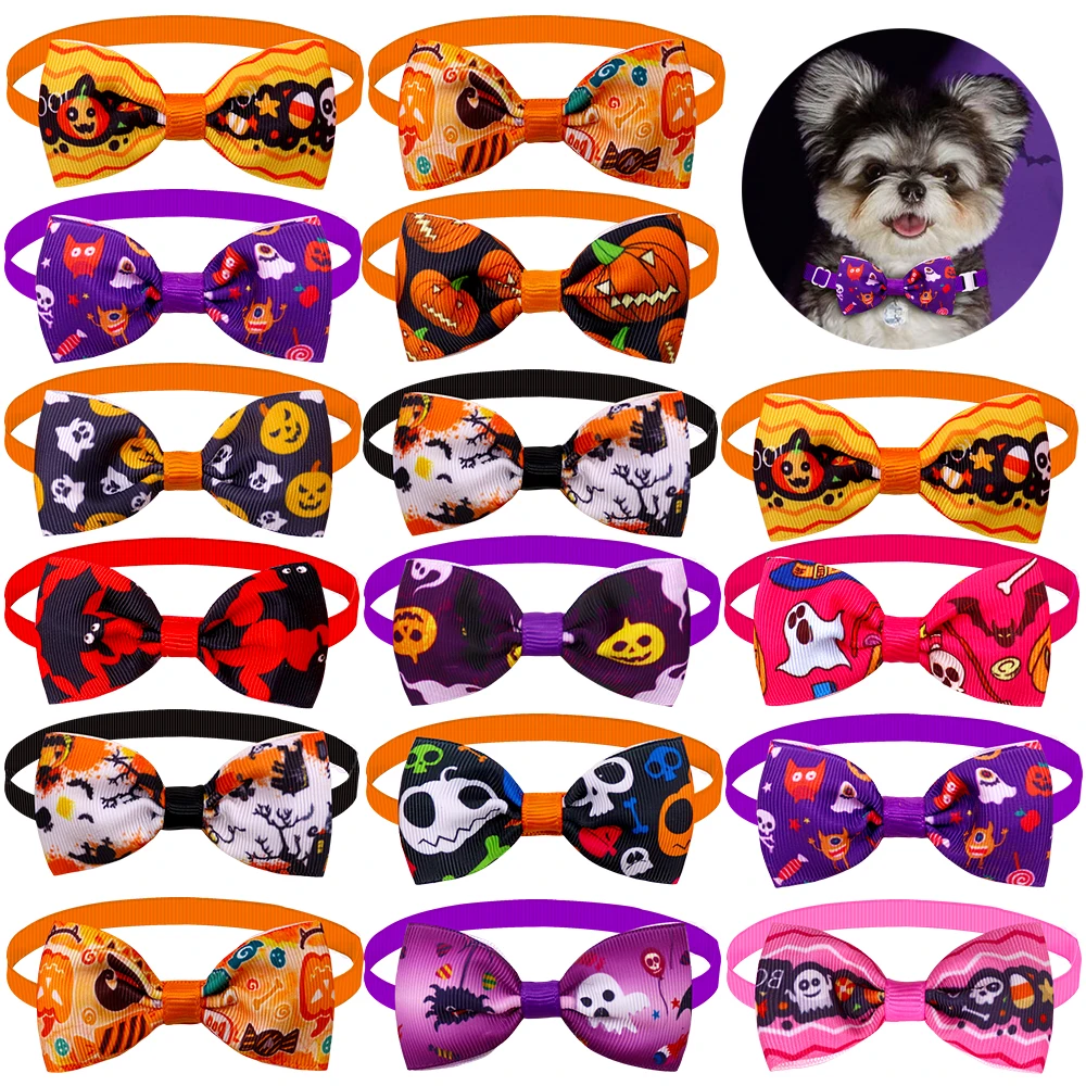 

50pcs Halloween Dog Supplies Small Dog Cat Bow Tie Neckties Skull Pet Accessories Pet Dog Hair Accessories For Small Dog Bows