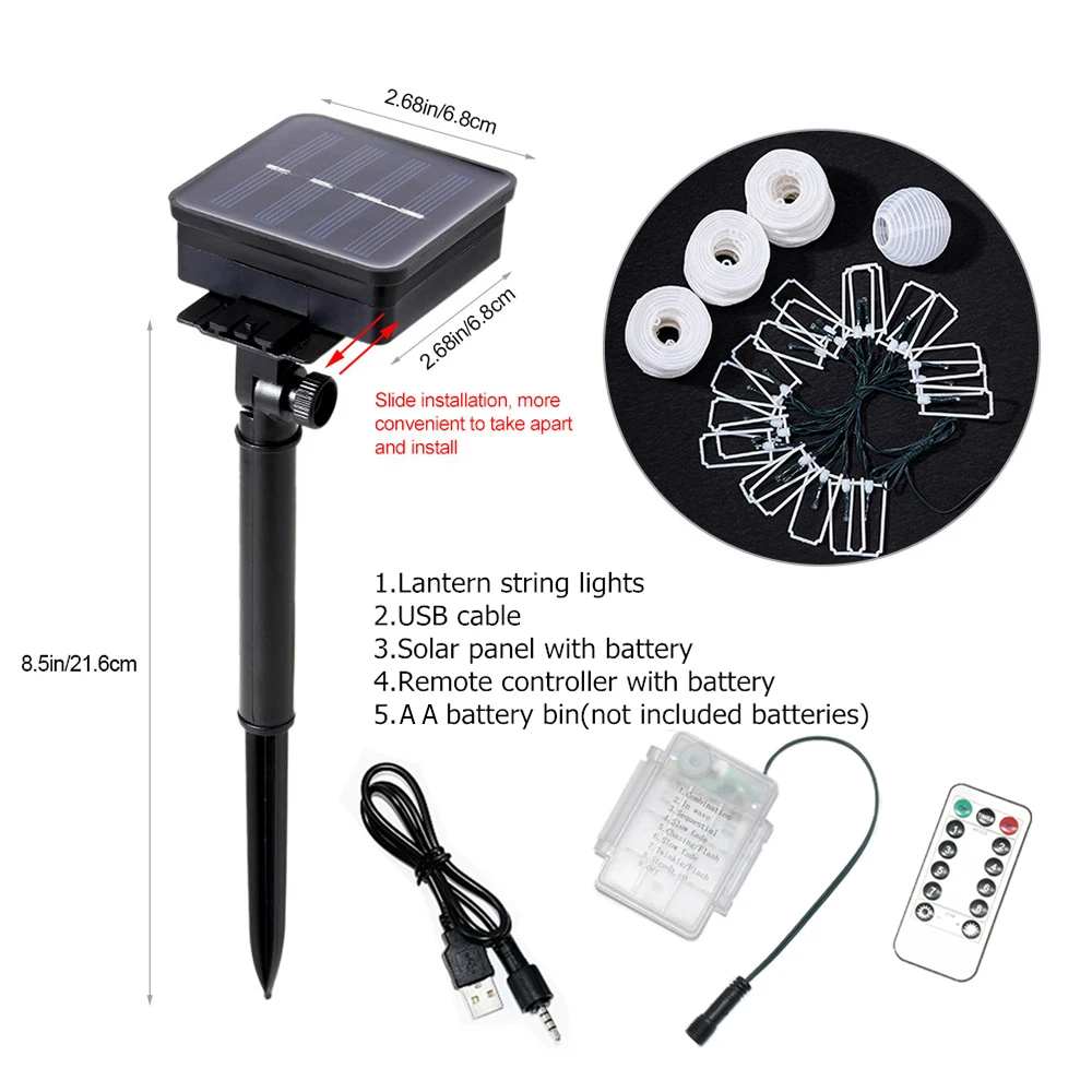 

Lantern Solar Garland String Lights USB AA Battery Fairy Holiday Lights 20LED Lighting String Garden for Outdoor,Indoor Lighting