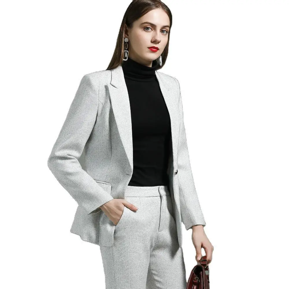 

and American fashion 2020 autumn and winter long sleeve white collar fashion two piece work clothes suit two piece trousers