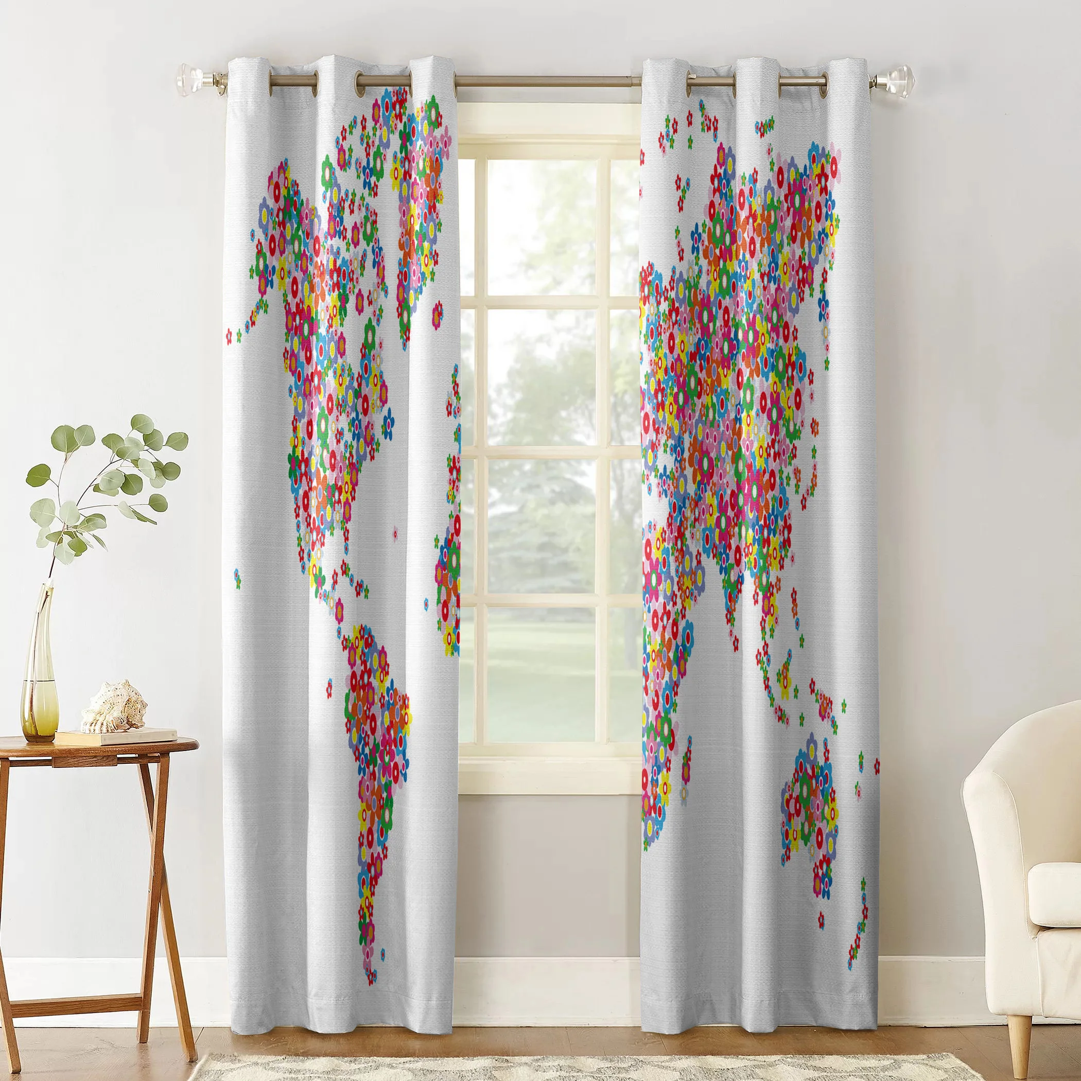 Шторы на окна с изображением райских цветов Мультяшные занавески для гостиной