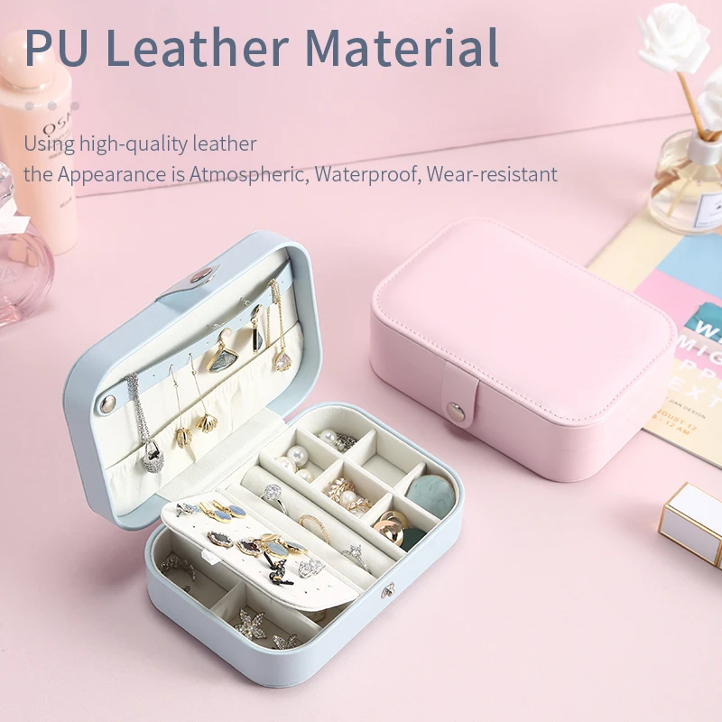 Casegrace Leather Jewelry Organizer Portable Packaging Storage Box for Earrings Ring Holder Double-Layers Organizer Jewelry Case