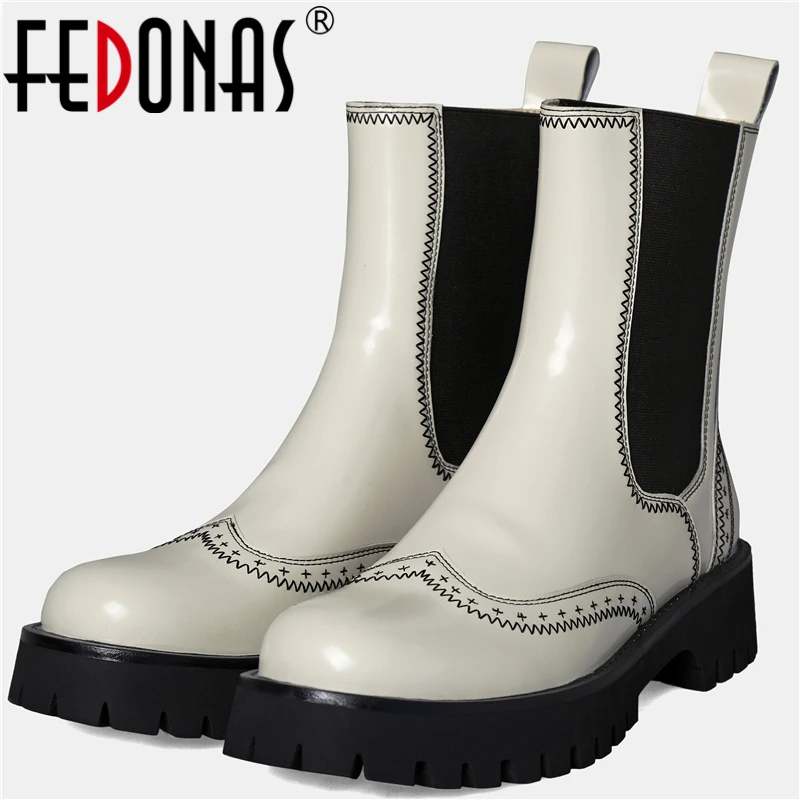 

FEDONAS 2022 Fashion Newest Sewing Genuine Leather Women Ankle Boots Autumn Winter Outdoor Casual Party Thick Heels Shoes Woman