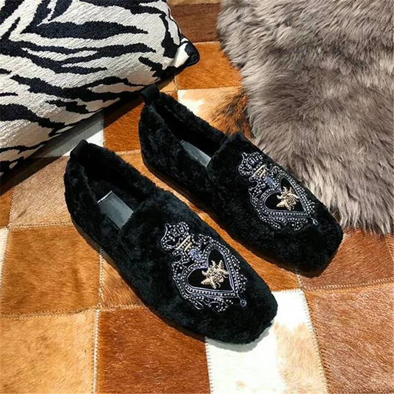 Меховые лоферы с квадратным носом без шнуровки кожаная обувь на плоской подошве