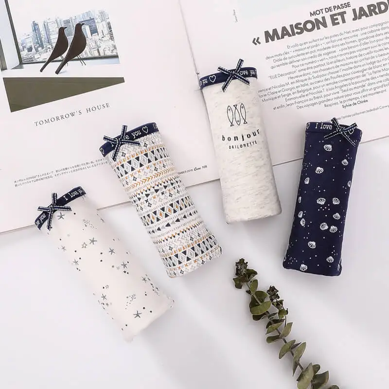 

4pcs/set Briefs Cotton Panties Lace Underwear for Women Mid Rise Ladies Intimates Underpants Japanese Panty Print Knickers XXL