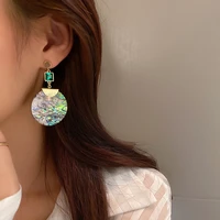 new fashion personality diamond emerald round shell s925 silver needle earrings female temperament wild earrings