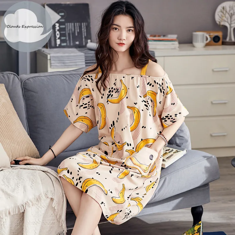 Летняя Новинка вязаное хлопковое женское платье для сна милая одежда больших