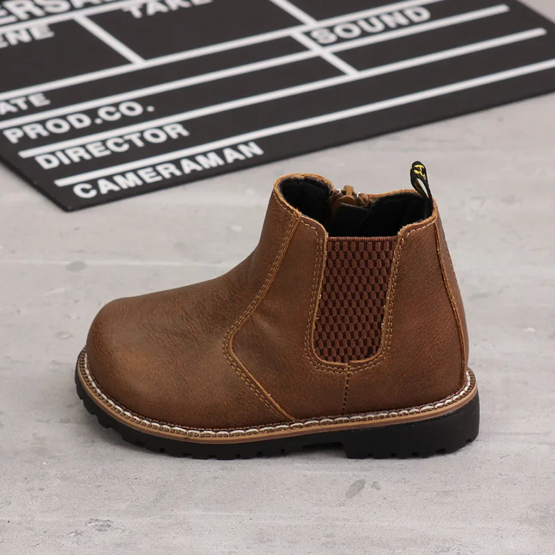 brown single style Новые Зимние Детские Ботинки martin; модные ботинки для девочек с боковой молнией; качественные ботинки из микрофибры для мальчиков; теплая детская обувь с мягкой подошвой - Цвет: brown single style