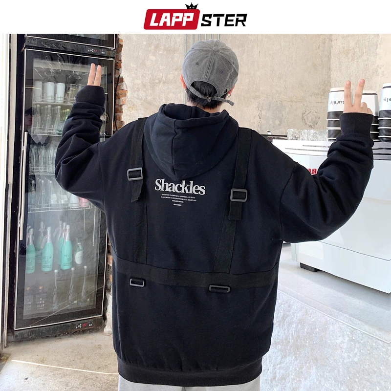 LAPPSTER, мужские толстовки Harajuku с лентами,, Мужская негабаритная Японская уличная одежда, хип-хоп толстовки, корейская мода, худи с капюшоном