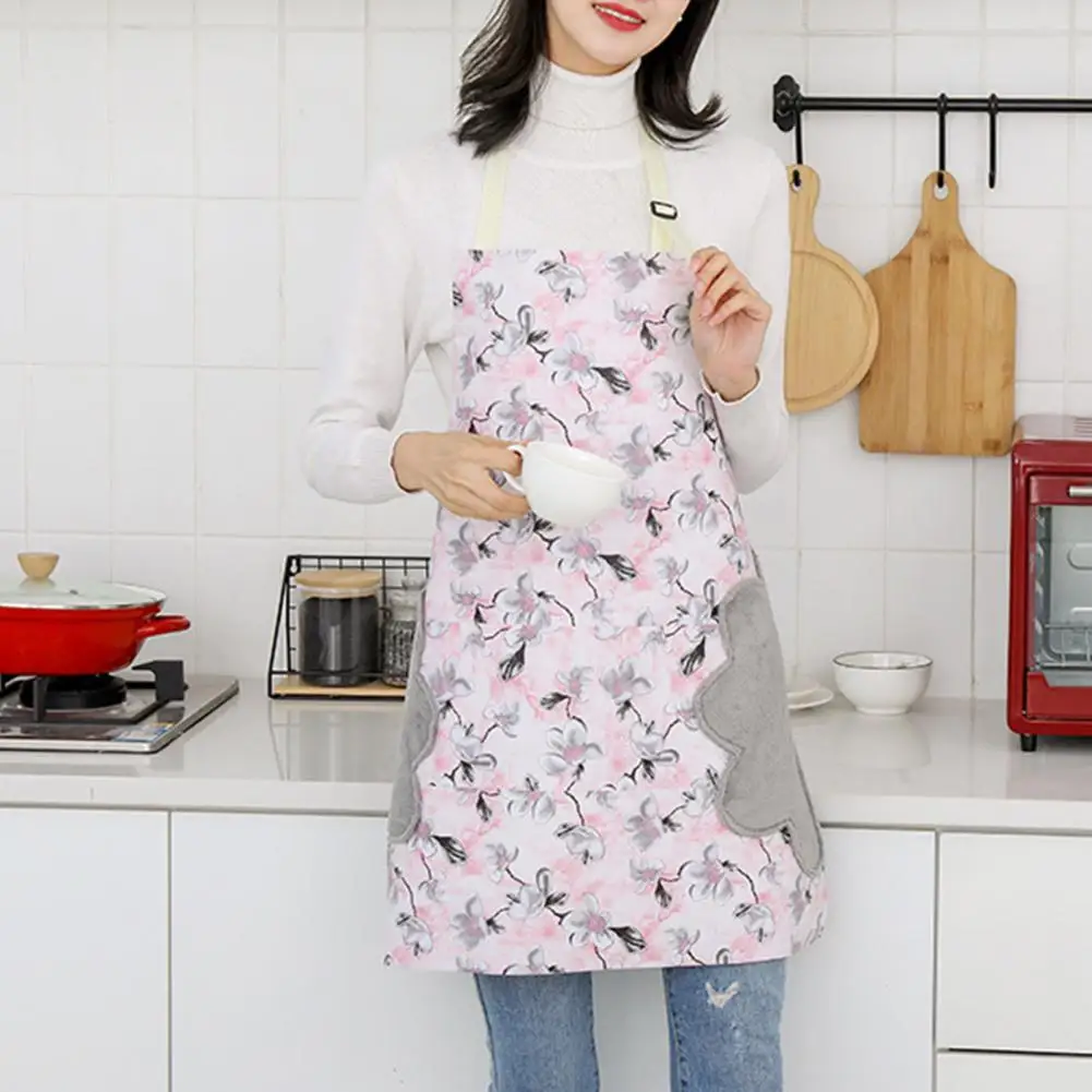 

Flower Pattern Garden Apron with Two Pockets PVC Gardening Chef Kitchen Apron Cooking Gadget
