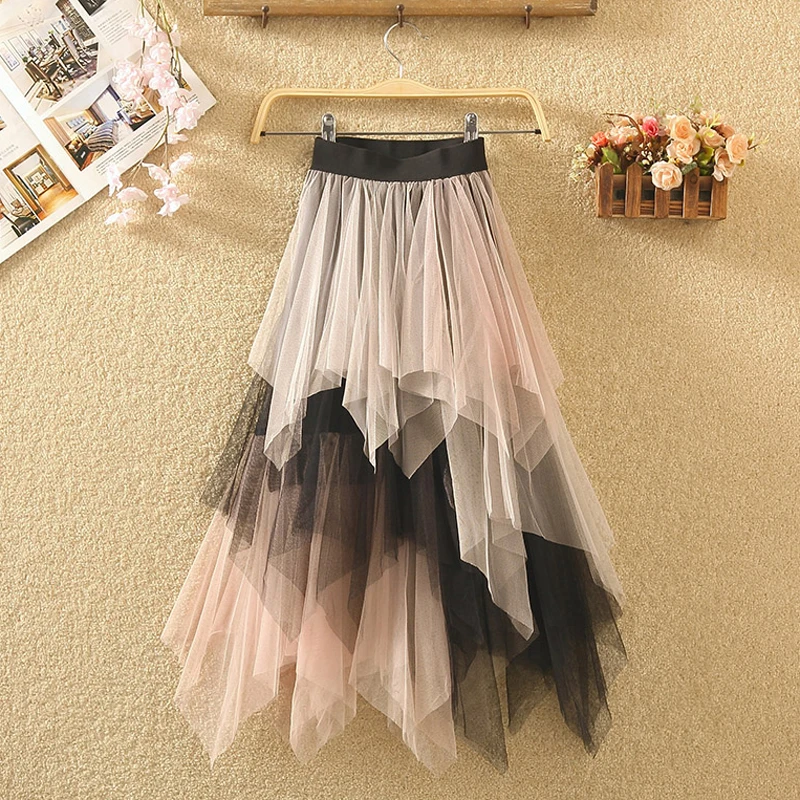 

Женские юбки с высокой талией из тюля, модные нестандартные юбки, Новинка лета 2020, повседневные сетчатые трапециевидные юбки для женщин