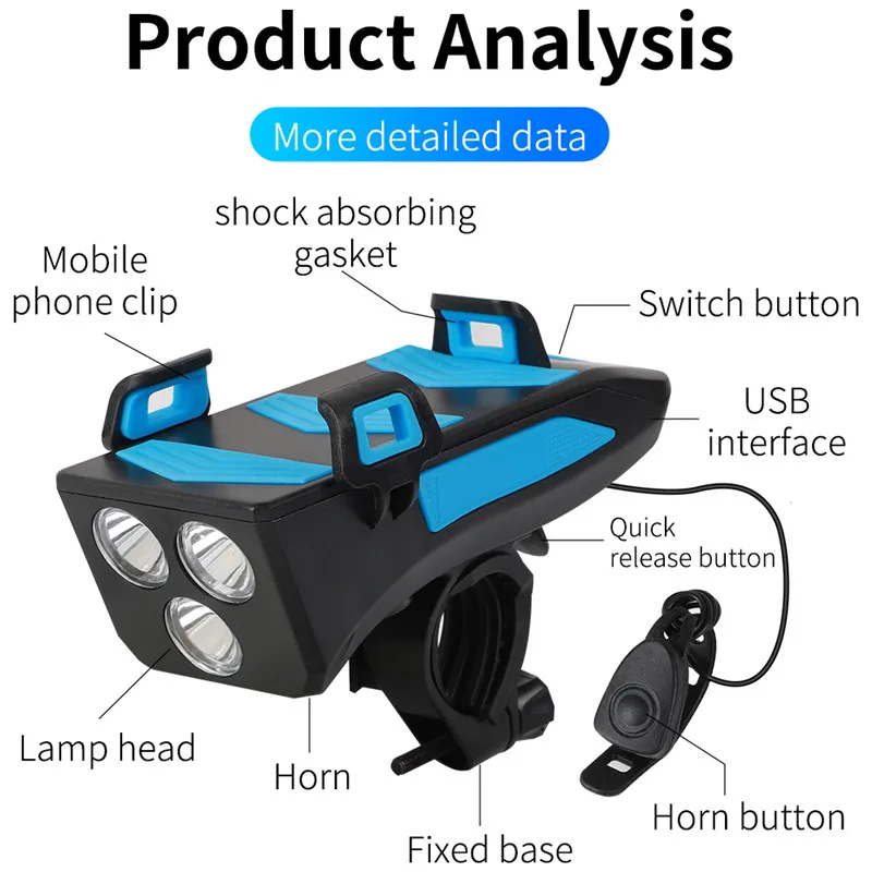 west biking 4 in 1 bike lamp front horn light phone holder alarm bell power bank mtb cycling led flashlight bike accessories free global shipping
