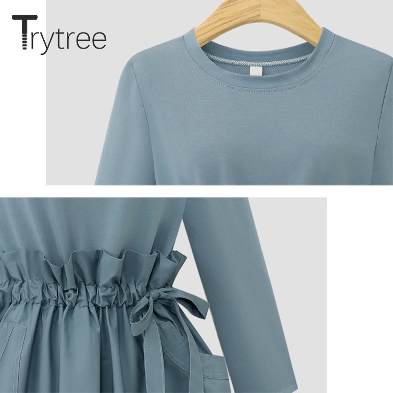 Осенне зимнее повседневное женское платье Trytree 2020 свободное модное однотонное
