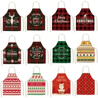 merry christmas car tree red plaid kitchen aprons for woman man home cooking baking shop cleaning cotton linen apron accessories