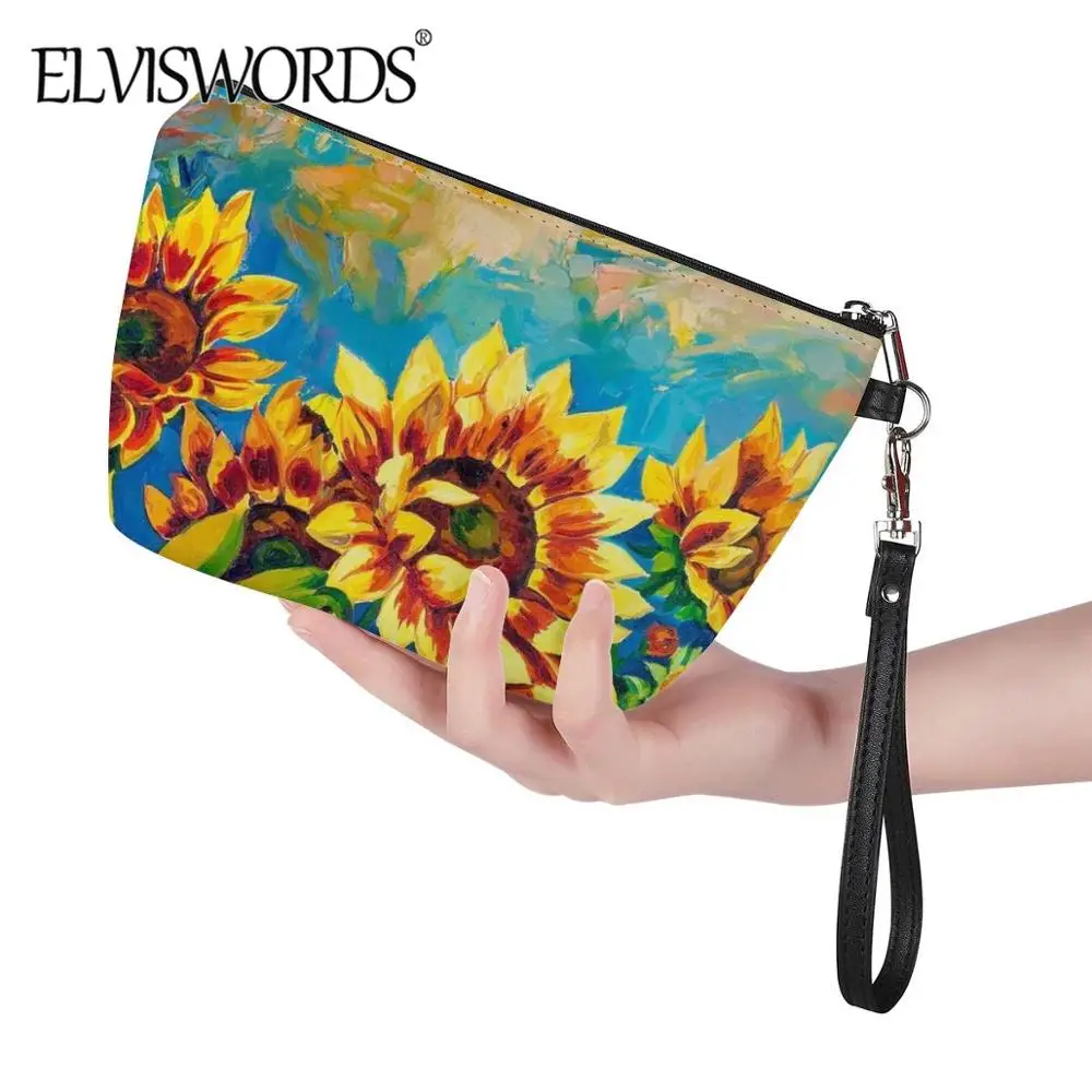 

ELVISWORDS, женская косметичка, красивые Подсолнухи, картина маслом, художественный дизайн, сумочка для девочек, чехол 2020, модная косметичка из и...