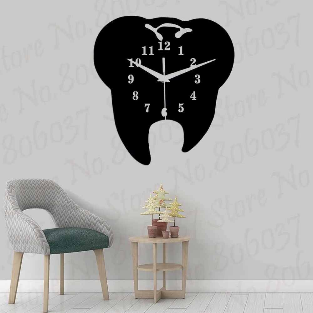 

Timelike Creative Tooth-Shaped Wall Clock Dental Ornament Wall Clock 3D Acrylic Creative Mirror Wall Sticker Home Decor WL799