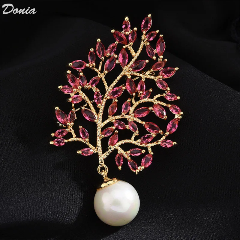 

Donia jewelry New AAA zircon leaf brooch fashion coat corsage ladies coat accessories scarf pin party jewelry