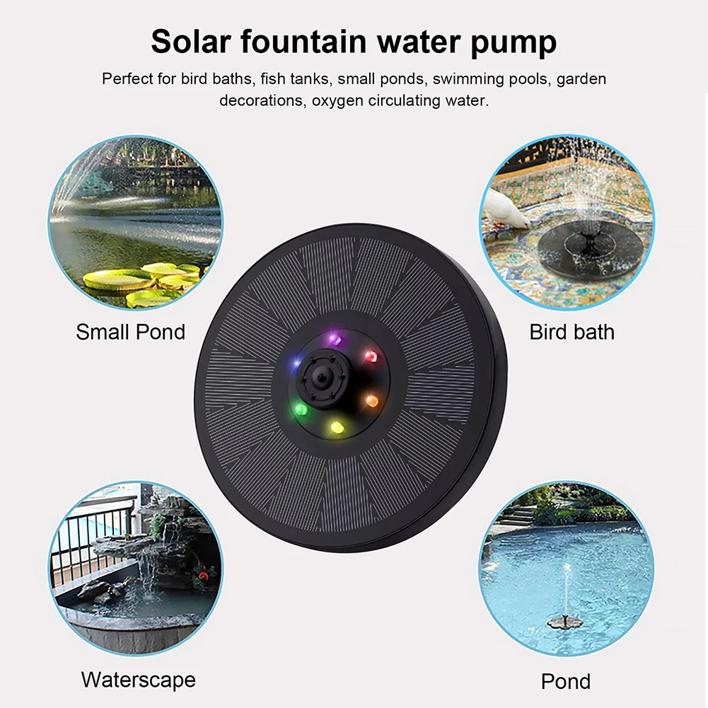 

7V 3W Floating Solar Powered Fountain Bird Bath Garden Solar Colorful Water Pump Fountain Garden Pond Pool Decor