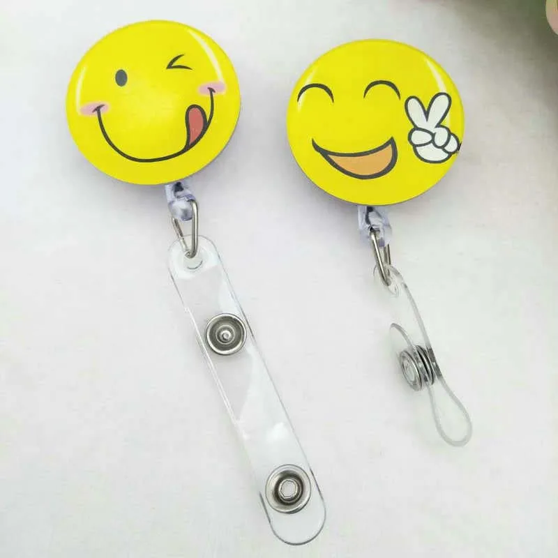 new acrylic funny smiling face 60cm retractable pull badge reel id card holder belt clip lanyard name tag card for school office free global shipping