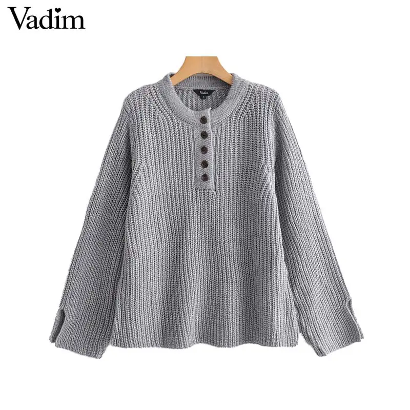 Женское элегантное платье vadim Свободный вязаный свитер с длинными рукавами и круглым вырезом свободные