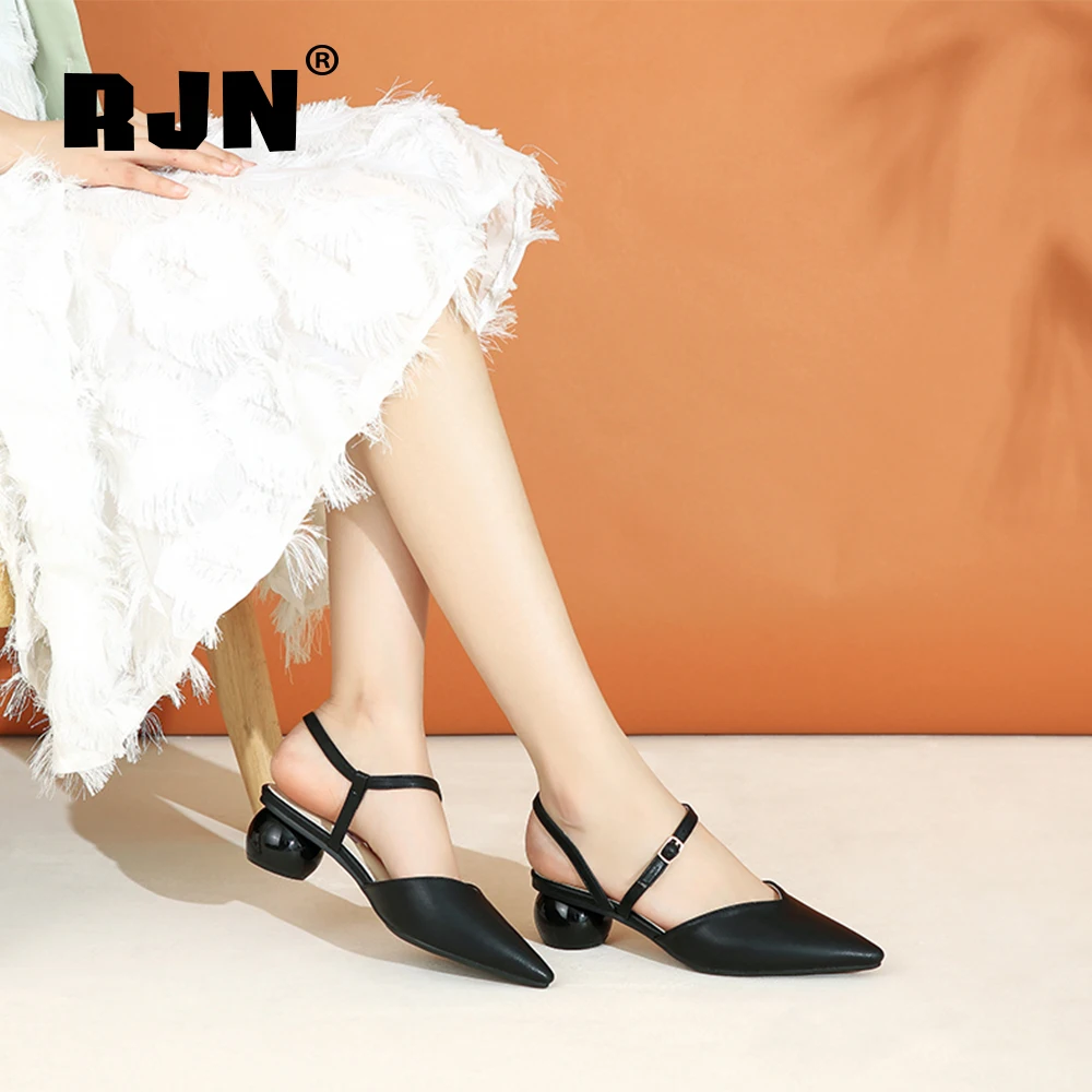 

RJN Summer Women Shoes Sandals Fashionable Basic Office Lady Stylish Strange Heel Dressing Pointed Toe Comfortable New 2021 RL45