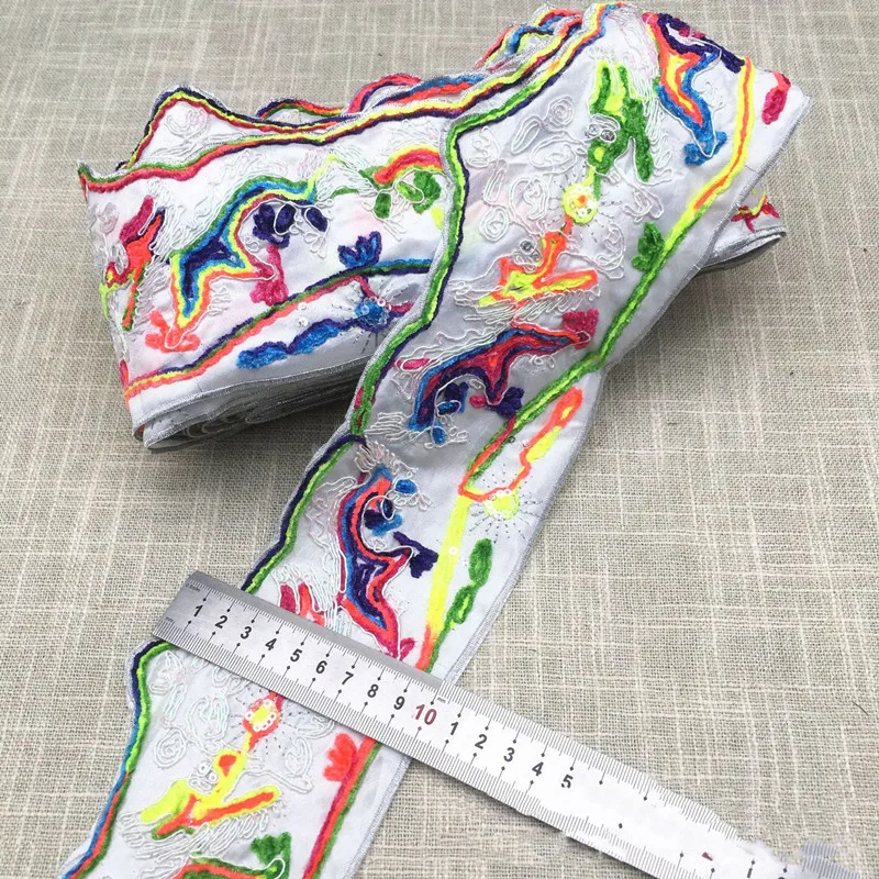 1 ярд полиэстер Цветочная кружевная отделка лента ткань вышитая аппликация