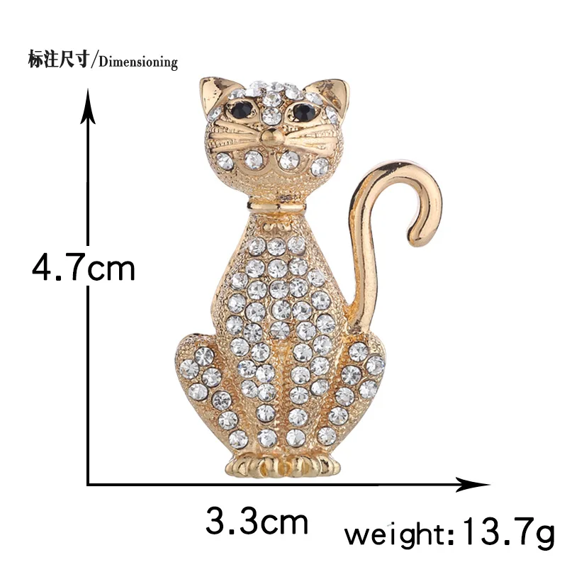 Animal Cat Alloy Brooches 47*33mm Gold Tone Plated Rhinestone Crystal Jewelry Garment Ornament Women Scarf Brooch Clip Pins 3pcs | Украшения